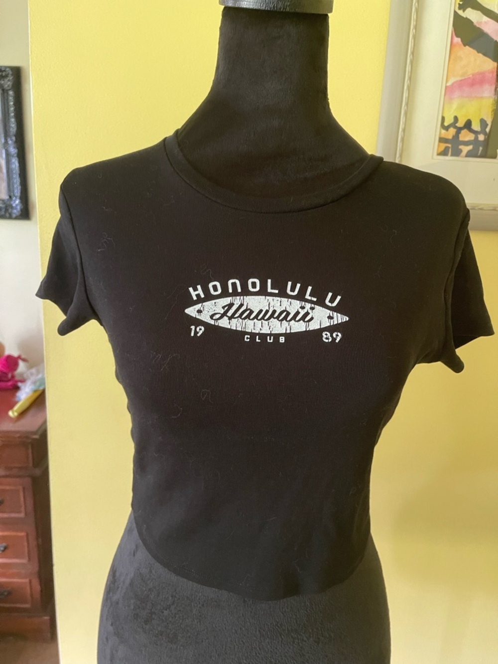 Garage Black Tee with White Honolulu Graphic